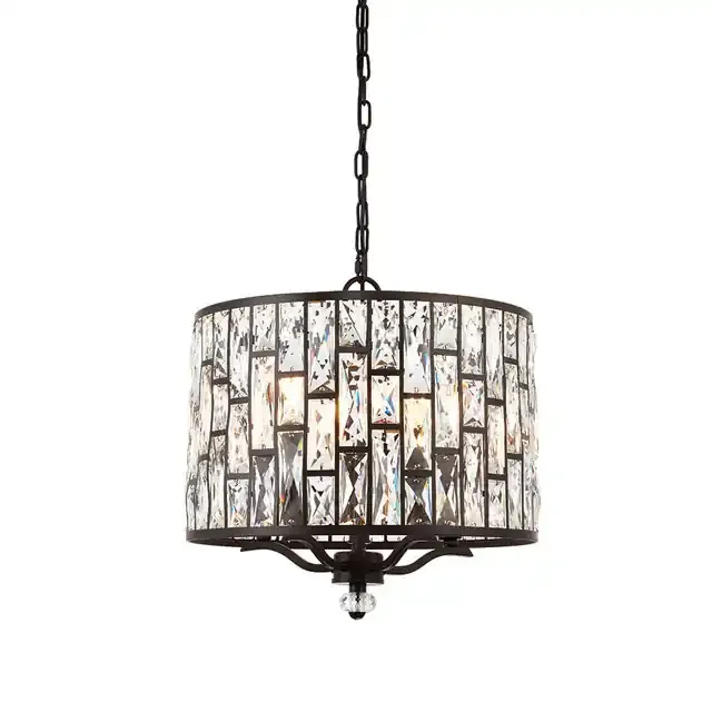 Belle 5 Light Dark Bronze with Faceted Glass Pendant Light