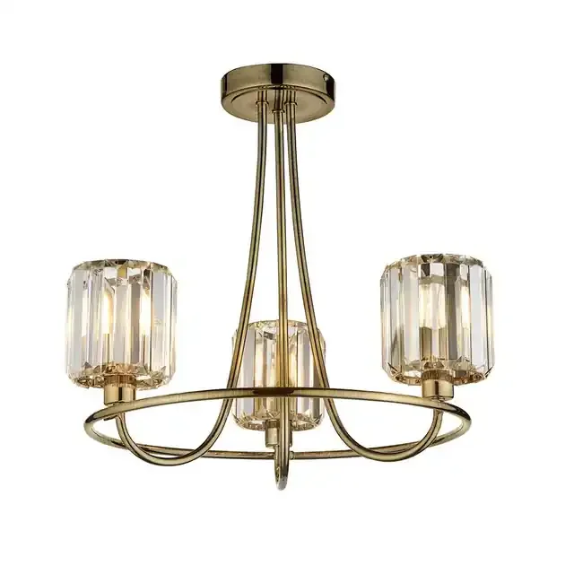 Berenice 3 Light Antique Brass with Clear Diffuser Semi Flush Ceiling Light