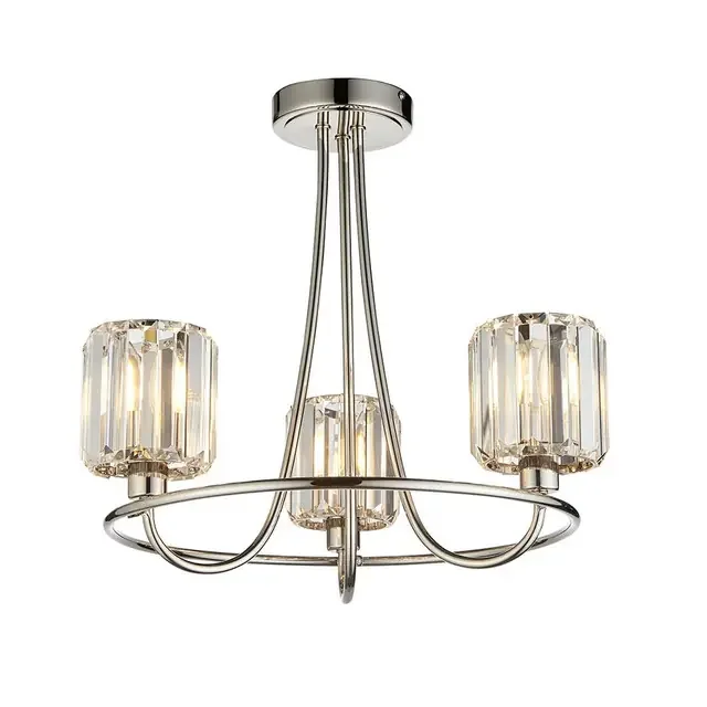 Berenice 3 Light Bright Nickel with Clear Diffuser Semi Flush Ceiling Light