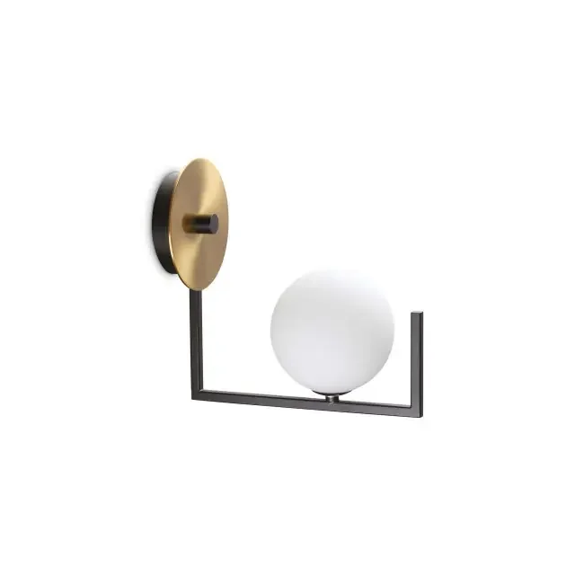 Birds AP1 Black with Satin Brass and White Sphere Wall Light