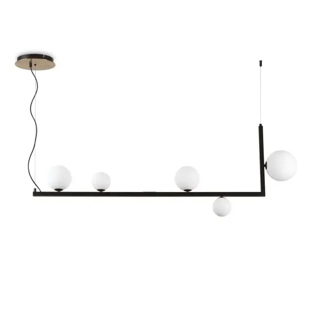 Birds SP5 5 Light Black with Satin Brass and White Sphere Bar Pendant Light