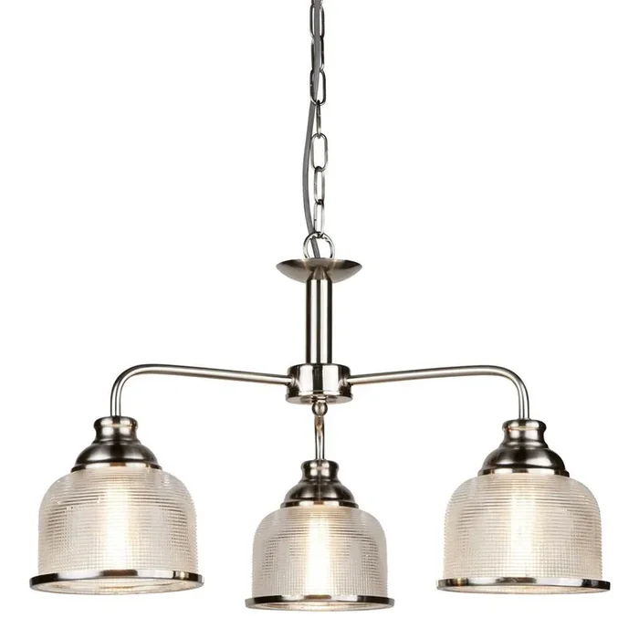 Bistro II Satin Silver Vintage 3 Lamp Pendant with Rib Glass Shades