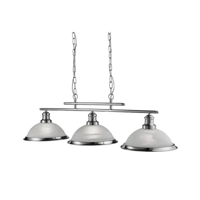 Bistro Satin Chrome 3 Lamp Bar Pendant with Acid Glass Shades