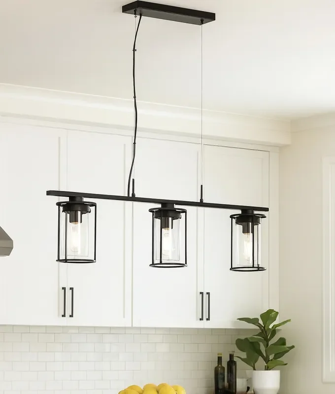Black & Clear Glass Linear Pendant Light – 1m Width