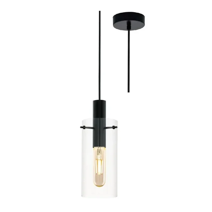 Black & Glass Vintage Cylindrical Pendant Light 11cm