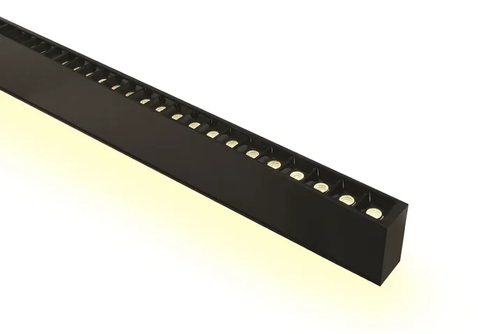 Black 40W UGR17 Linear system with with 48 LED spots and 20W uplight for suspended installation, ideal for offices.