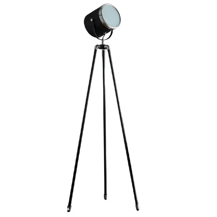 Black and Chrome Industrial Tripod Adjustable Spotlight Floor Lamp 155cm