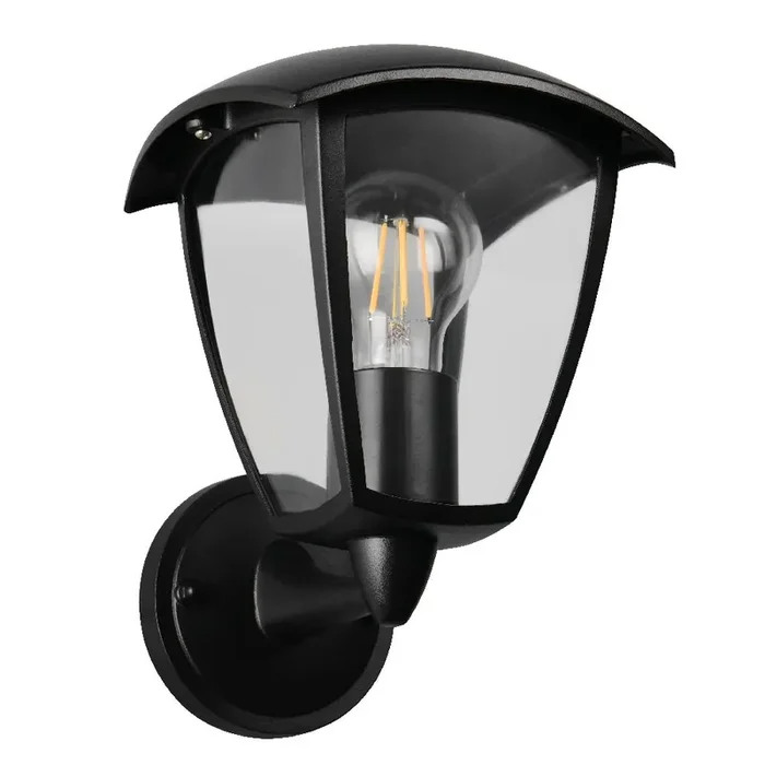 Black and Clear Outdoor Modern Up Lantern Wall Light IP44