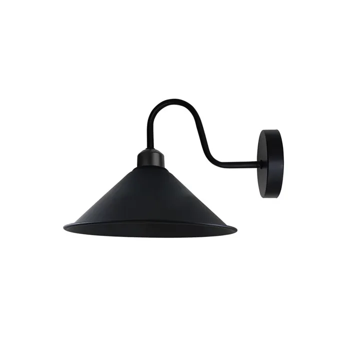 Black Cone Retro Swan Neck Wall Light – Without Bulb