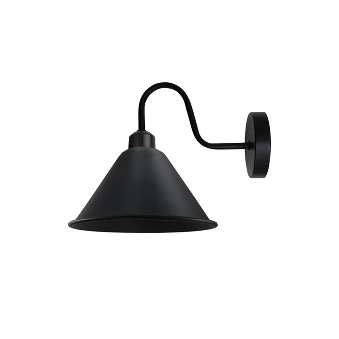 Black Cone Vintage Swan Neck Wall Light – Without Bulb