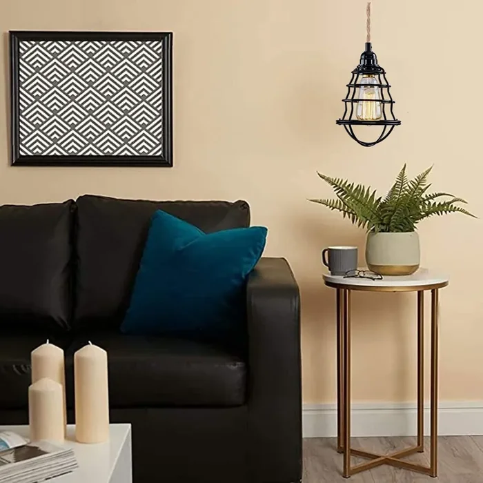 Black E27 Pendant Lamp Light with Fabric Hemp Flex Cable Kit