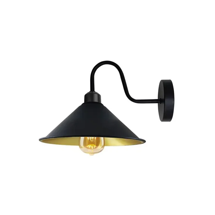 Black (Green Gold inner) Cone Retro Swan Neck Wall Light – With Bulb