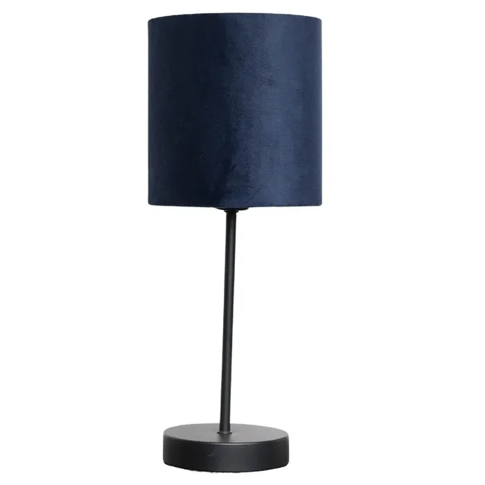 Black Metal Table Desk Lamp With Navy Blue Velvet Drum Lampshade 385mm