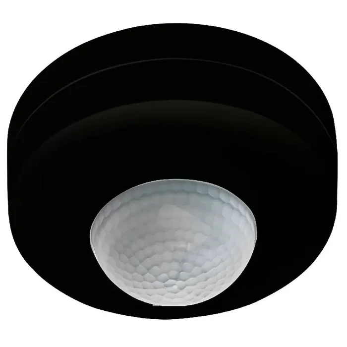Black Modern Round 360 Degree PIR Flush Motion Sensor 90mm