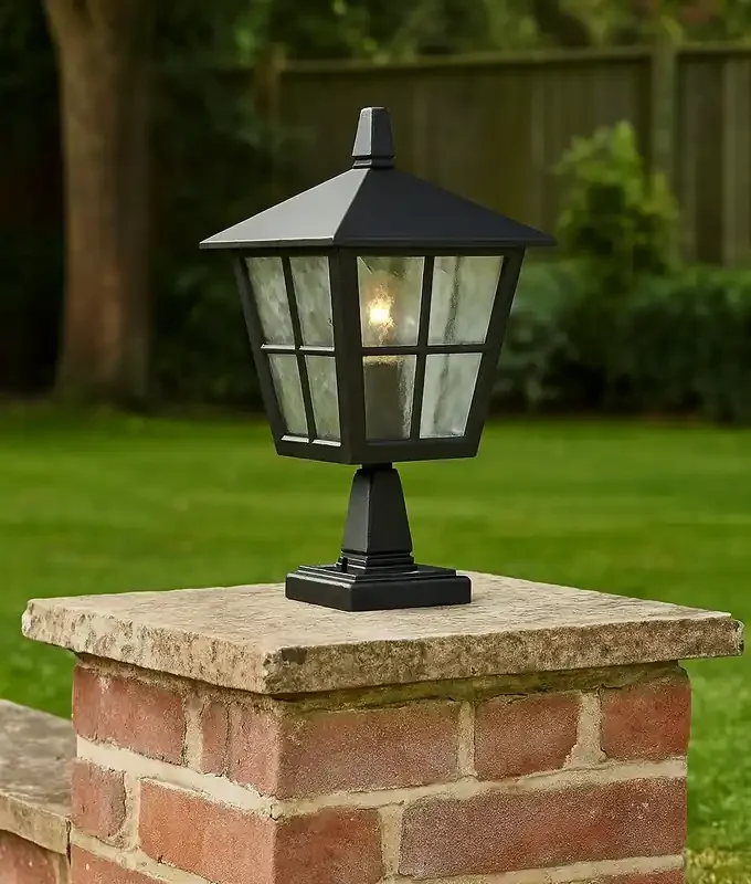 Black Traditional Exterior Pedestal Lantern Light