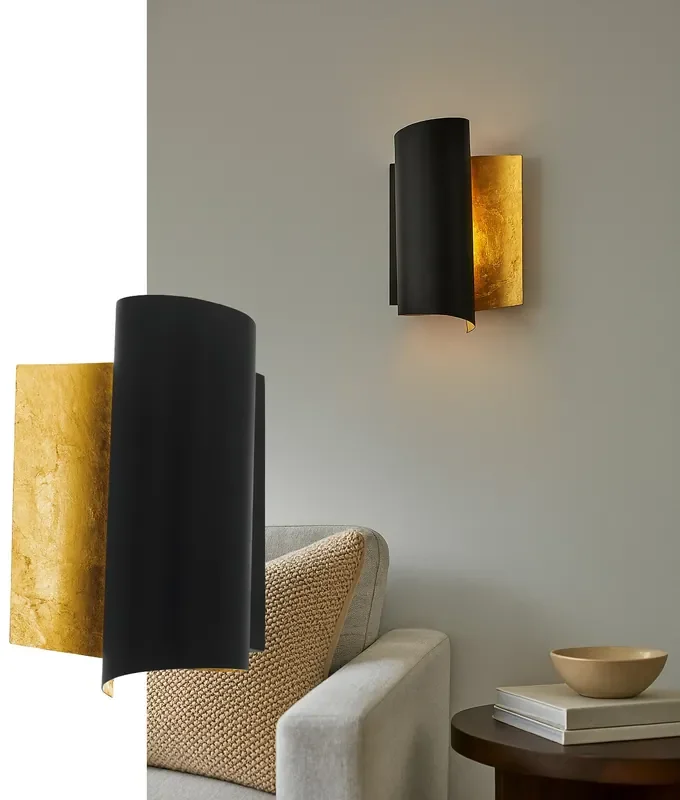 Black Wall Sconce with Rolled Scroll Design with Gold Finish
