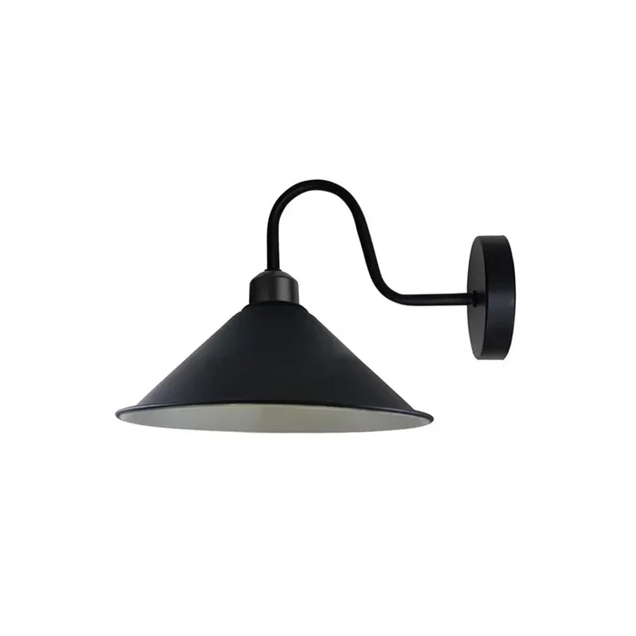 Black (White Inner) Cone Retro Swan Neck Wall Light – Without Bulb