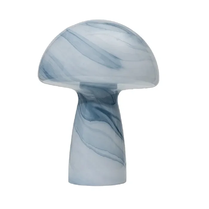 Blue Mushroom Shaped Glass Table Lamp with Alabaster Swirl 300mm