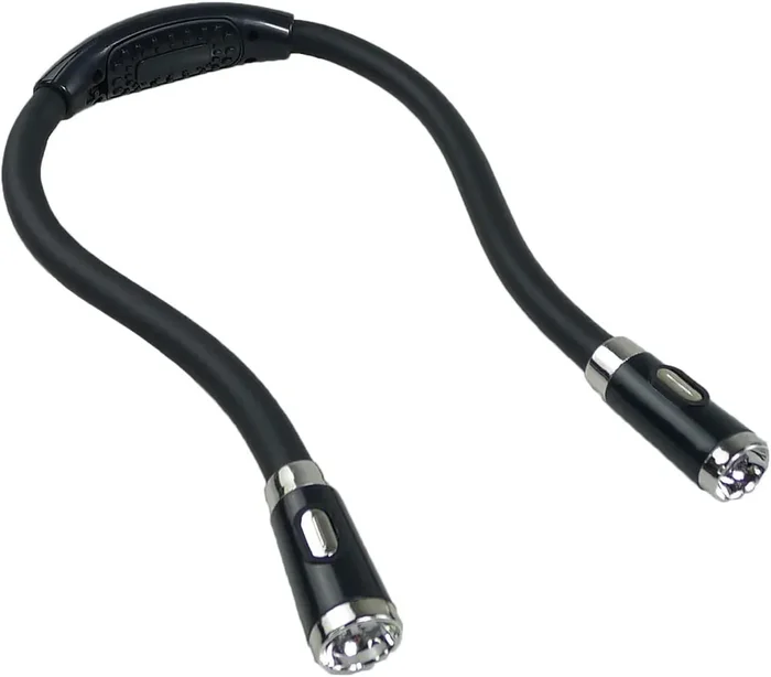 Book Light Neck Reading Lamp Hands Free 4 LED Beads, 3 Adjustable Brightness, Neck Light for Crochet, Knitting, Crafting, Pure Black