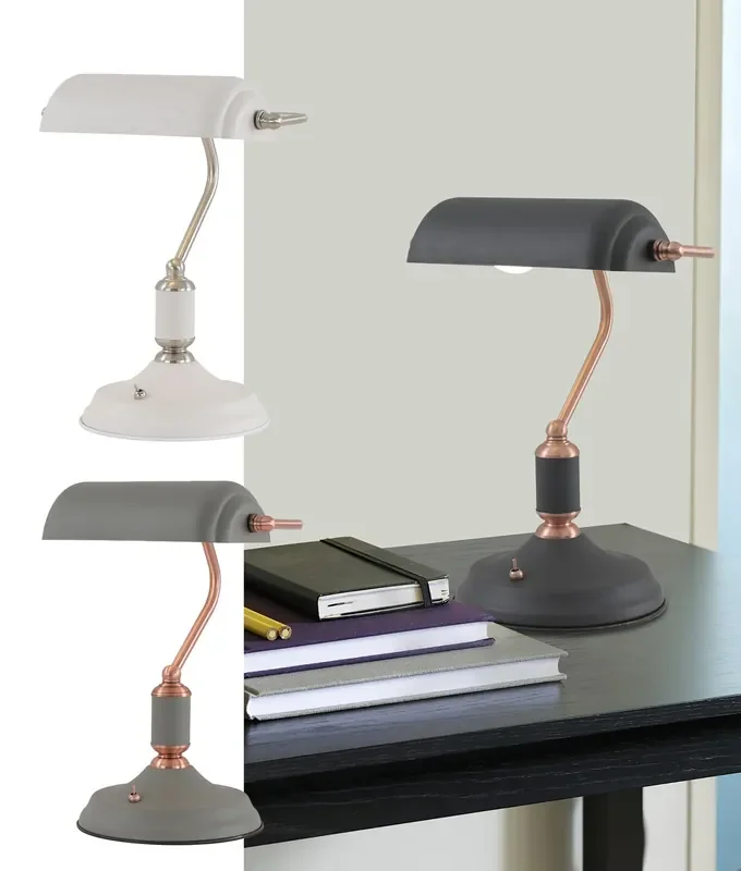 Bordeu Sand Grey & Copper Bankers Table Lamp