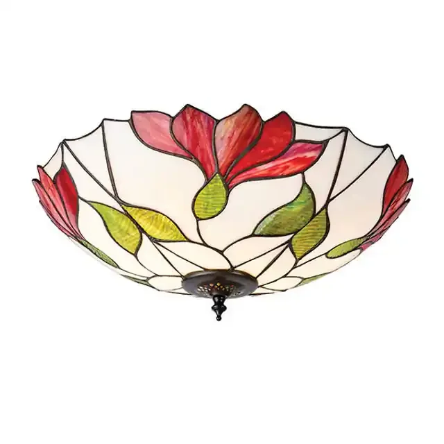 Botanica 2 Light Dark Bronze Tiffany Flush Ceiling Light