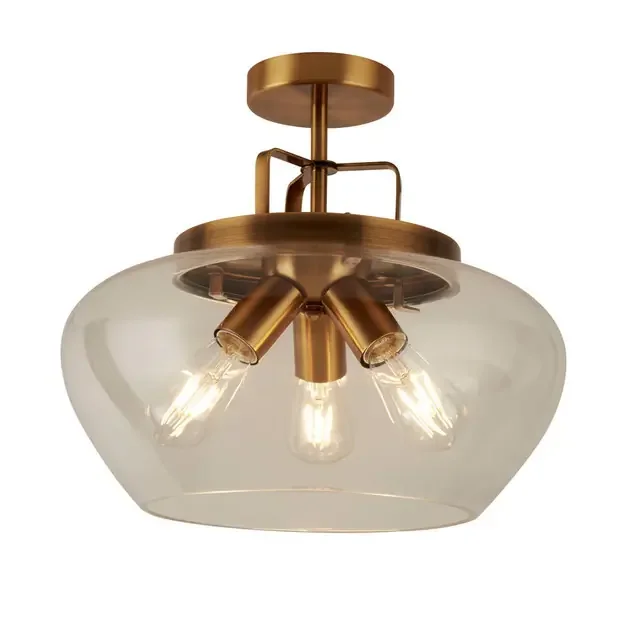 Boule 3 Light Bronze and Clear Glass Semi Flush Ceiling Light
