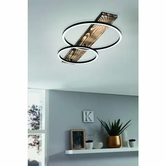Boyal 2 Light Rustic Black and Brown with White Shade Ceiling Light