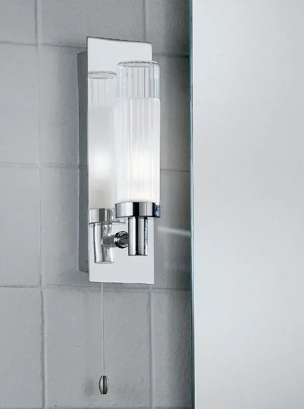 Bracket Chrome with Ribbed Frost Diffuser IP44 Bathroom Wall Light