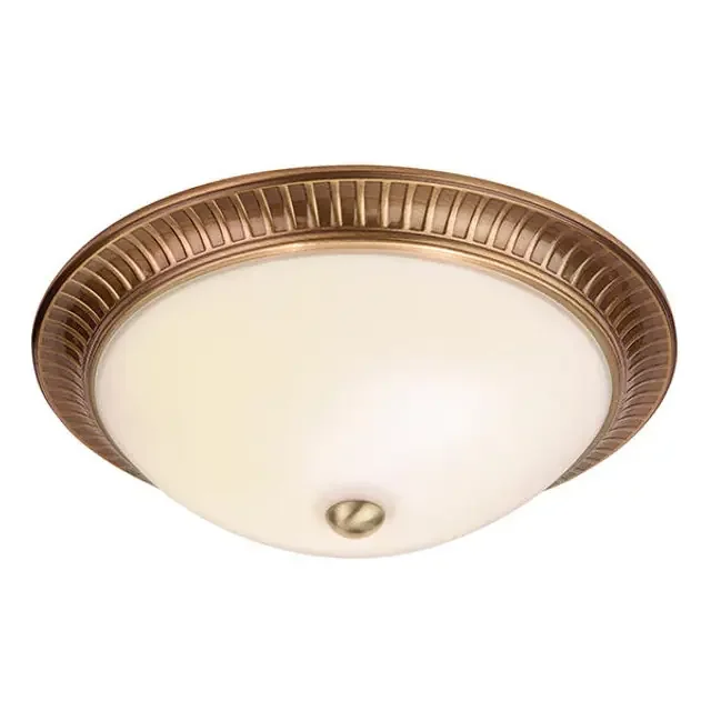 Brahm 2 Light Antique Brass with Opal Glass Flush Ceiling Light