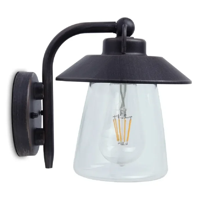 Britalia BR5264201213 Black Rust Outdoor Vintage Swan Neck Down Lantern Wall Light