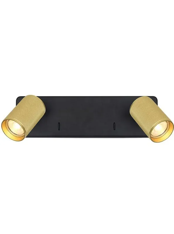 Broadway 2 Light Matt Black with Brass Sleeve Adjustable Wall Spotlight