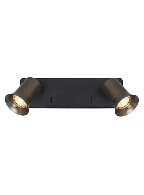Broadway 2 Light Matt Black with Bronze Sleeve Adjustable Wall Spotlight