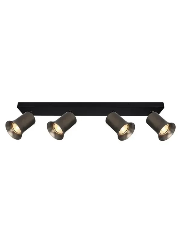 Broadway 4 Light Matt Black with Bronze Sleeve Adjustable Bar Ceiling Spotlight