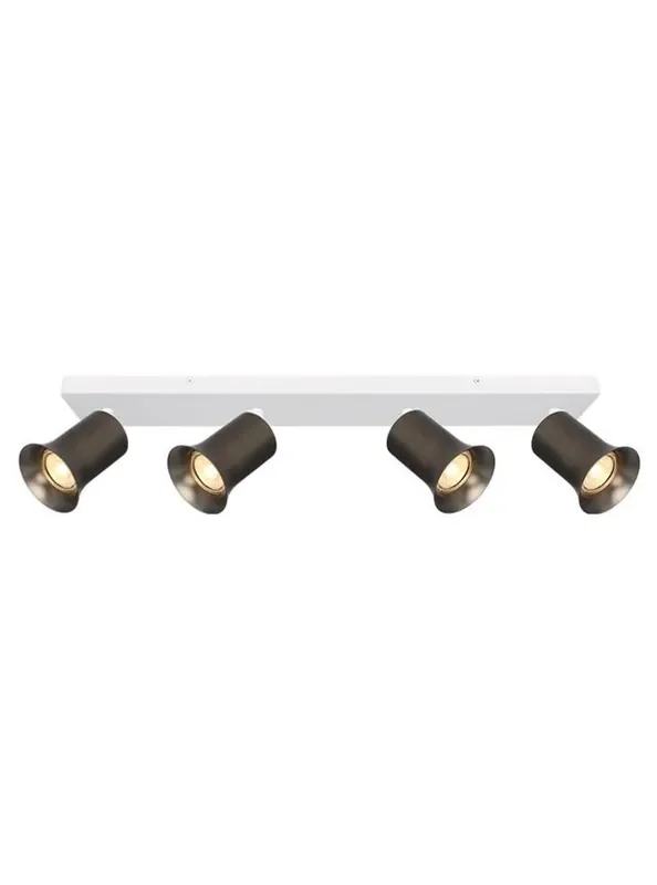Broadway 4 Light Matt White with Bronze Sleeve Adjustable Bar Ceiling Spotlight