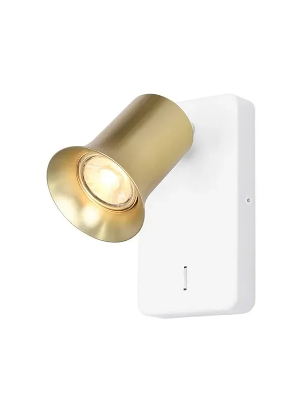 Broadway Matt White with Satin Brass Sleeve Adjustable Wall Spotlight