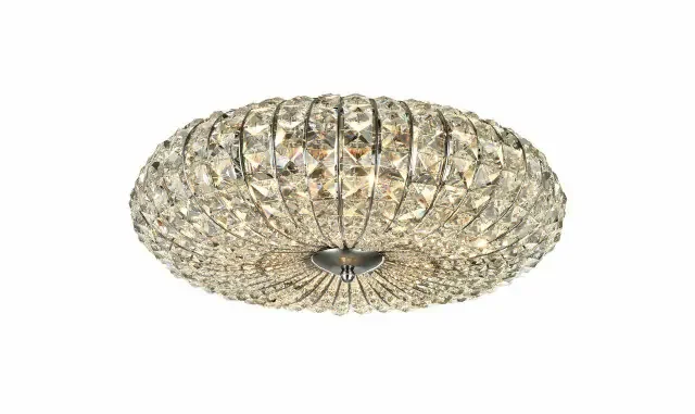 Broche 6 Light Nickel with Glass Crystal Flush Ceiling Light