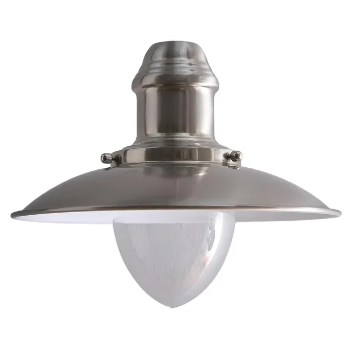 Brushed Nickel Industrial Fisherman Style Non Electric Pendant with Clear Glass Diffuser 30cm