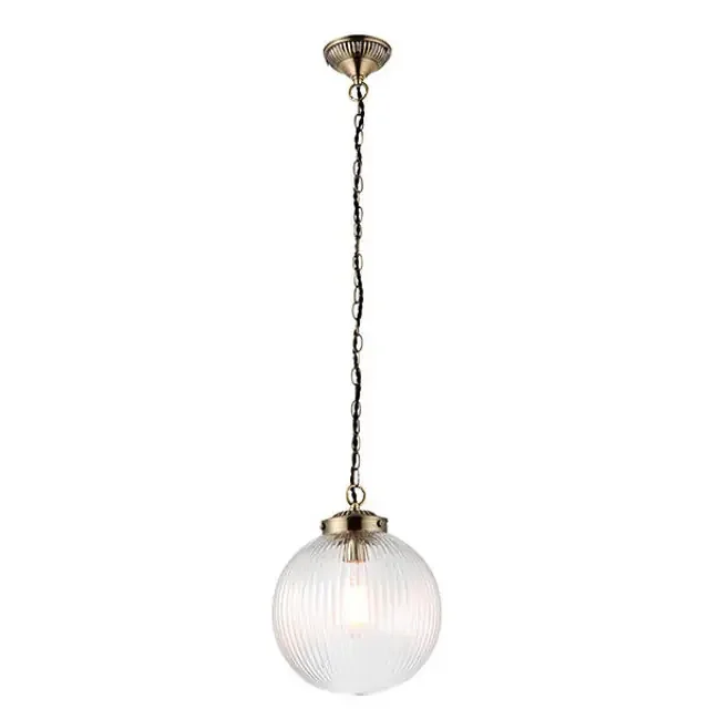 Brydon Antique Brass with Clear Ribbed Glass 250mm Pendant Light
