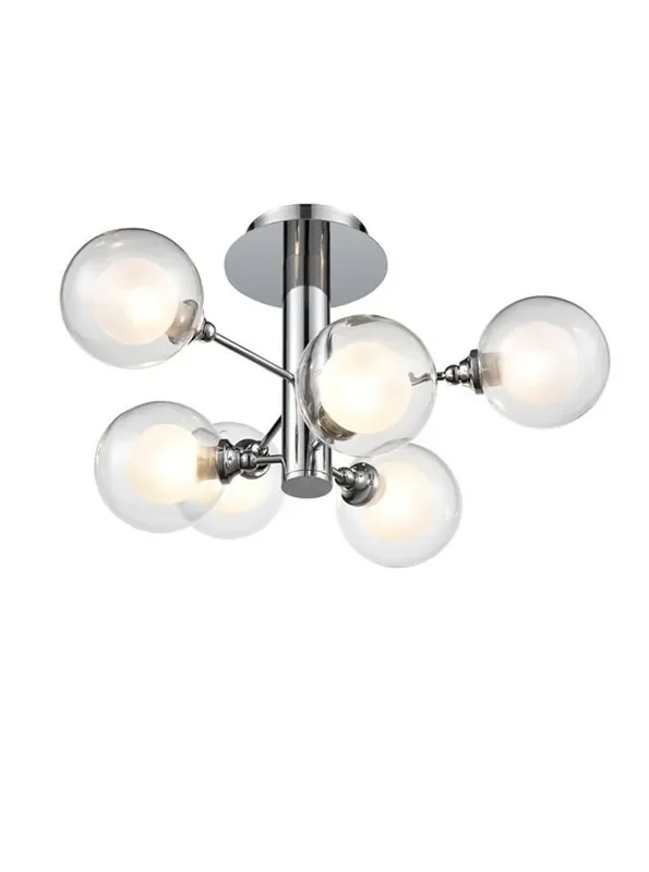 Bubble 6 Light Chrome with Clear and Opal Spheres Semi Flush Ceiling Light