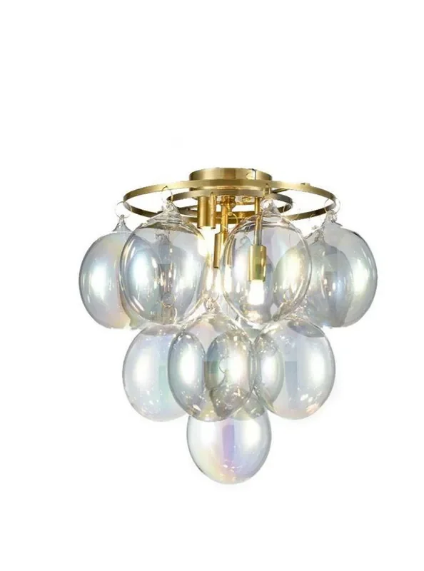 Bubbles 3 Light Brushed Brass with Indescent Glass Flush Ceiling Light