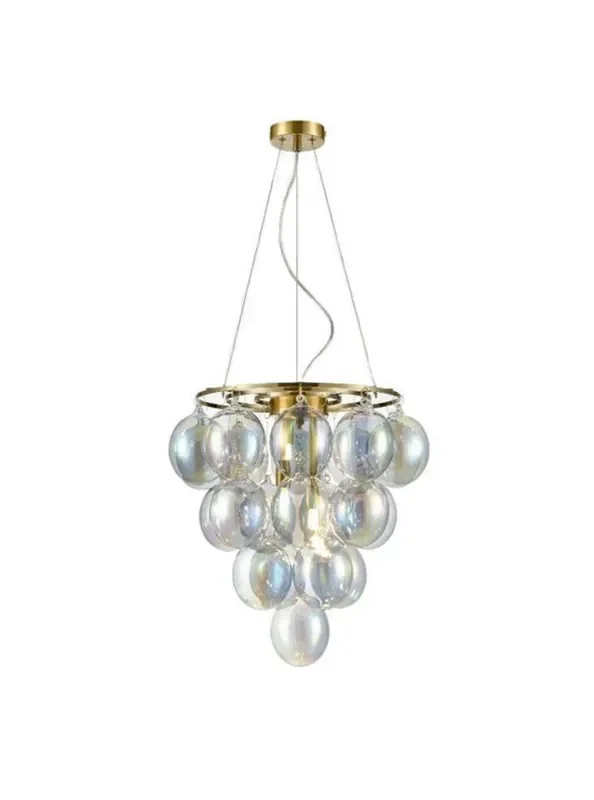 Bubbles 4 Light Brushed Brass with Indescent Glass Pendant Light