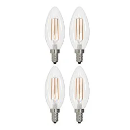 Bulbrite 861588 LED4B11/30K/FIL/4/JA8-4PK Pack of (4) 4 Watt Dimmable Clear Filament B11 Candelabra (E12) LED Bulb – 300 Lumens, 3000K, and 90 CRI
