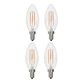 Bulbrite 861938 LED4B11/27K/FIL/4/JA8-4PK Pack of (4) 4 Watt Dimmable Clear Filament B11 Candelabra (E12) LED Bulb – 350 Lumens, 2700K, and 90 CRI