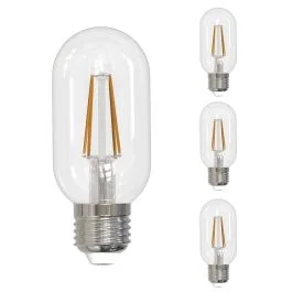Bulbrite 862702 LED5T14/27K/FIL/3-4PK Pack of (4) 5 Watt Dimmable Clear Filament T14 Medium (E26) LED Light Bulb – 450 Lumens, 2700K
