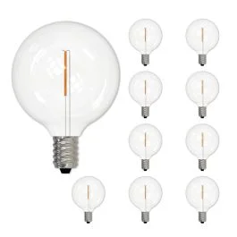 Bulbrite 862743 LED1G16/27K/FIL-10PK LED Mini Pack of (10) 1 Watt Dimmable G16 Light Bulbs with Clear Plastic Finish and Candelabra (E12) Base – 2700K (Warm White Light), 70 Lumens