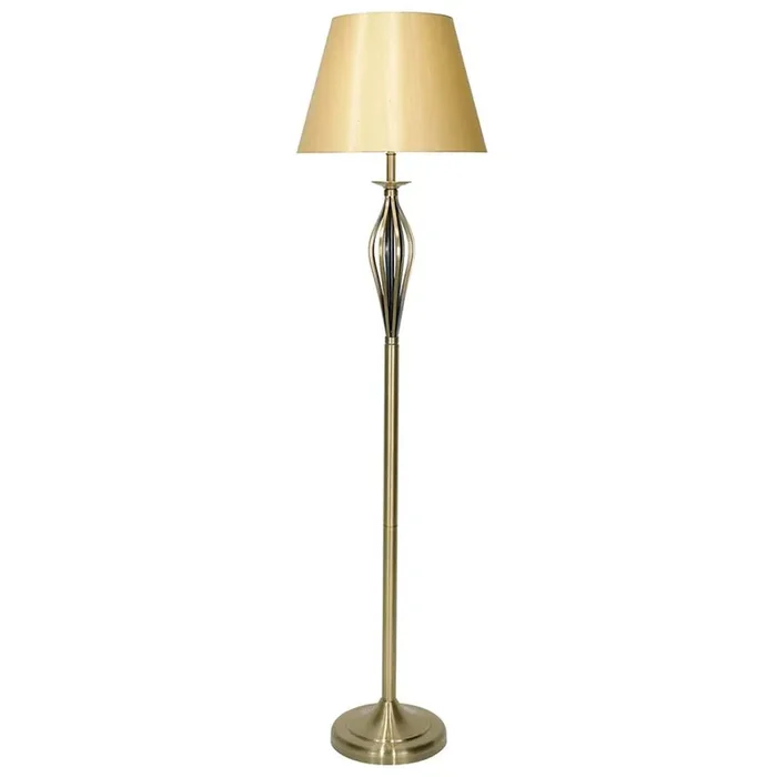 Bybliss Antique Brass Open Metalwork Floor Lamp with Gold Shade
