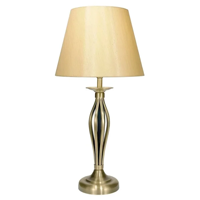 Bybliss Antique Brass Open Metalwork Table Lamp with Gold Shade