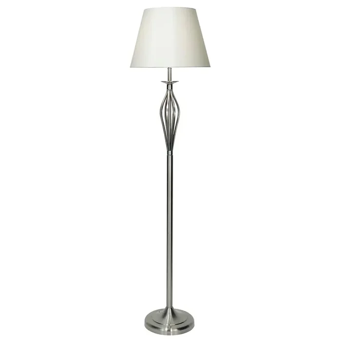 Bybliss Satin Chrome Open Metalwork Floor Lamp with Cream Shade