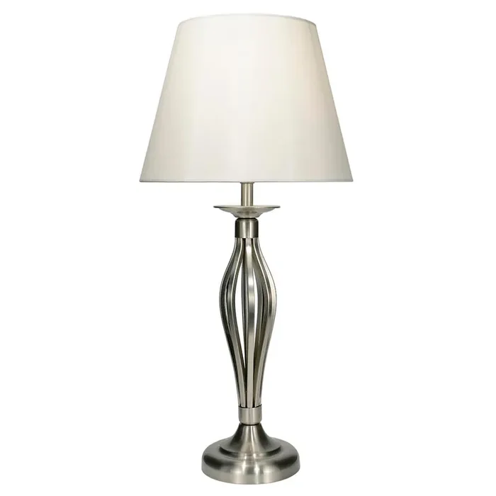 Bybliss Satin Chrome Open Metalwork Table Lamp with Cream Shade