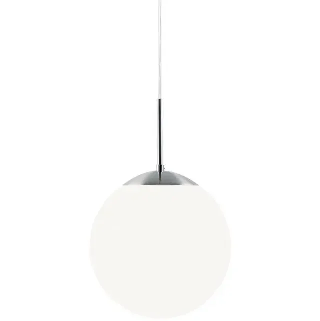 Cafe 25 Silver with White Opal Glass Globe Pendant Light